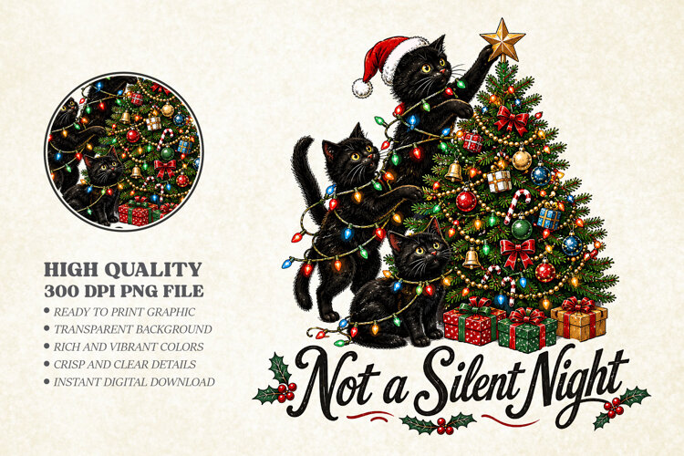 Funny Christmas Cat Tree PNG - Not A Silent Night Shirt example image 1