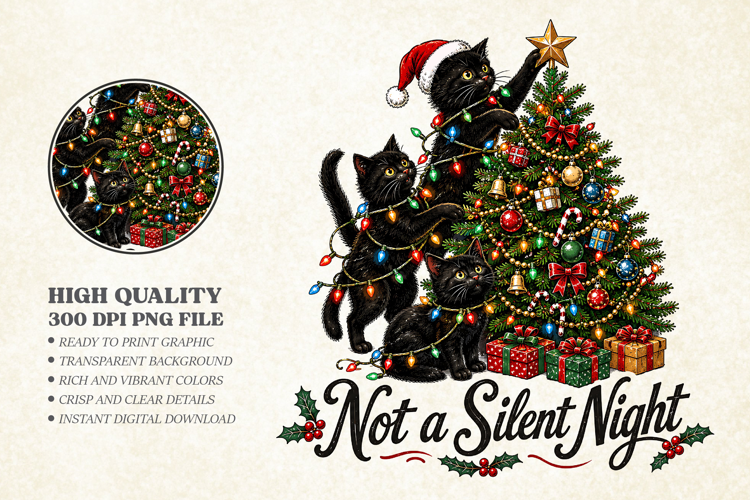 Funny Christmas Cat Tree PNG - Not A Silent Night Shirt