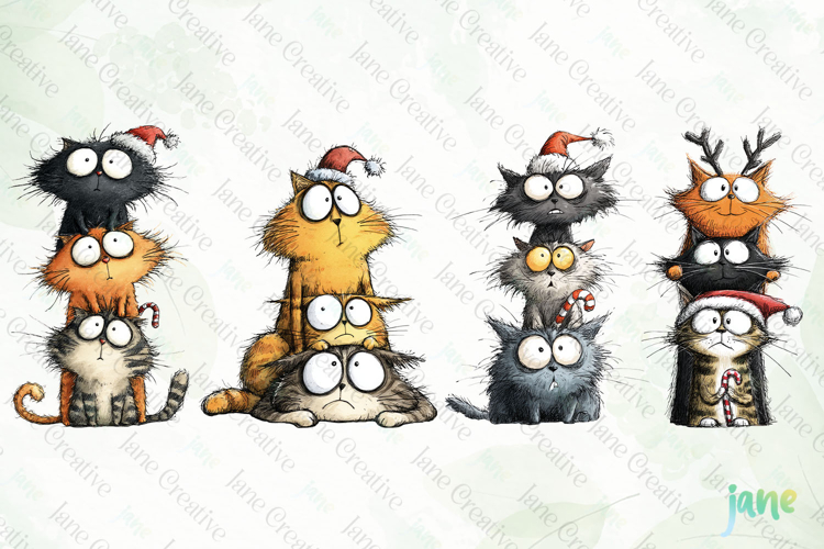Funny Christmas Cats Clipart