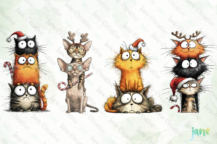 Funny Christmas Cats Clipart