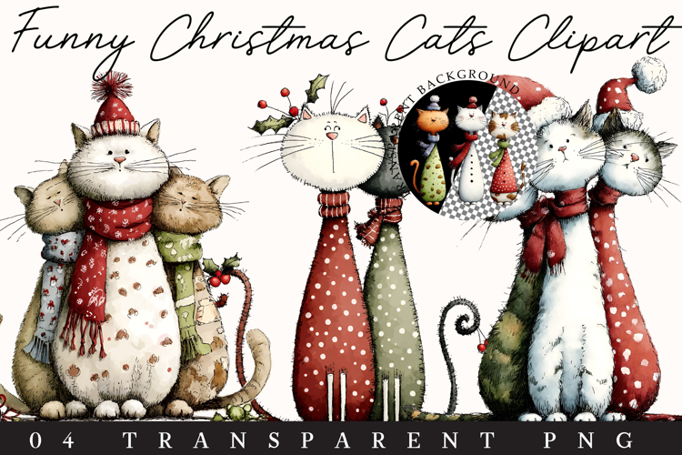 Funny Christmas Cats Clipart Sublimation