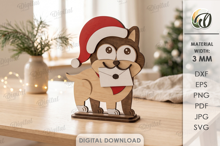 Funny Christmas Dog Laser Cut. Christmas Stand Decor SVG