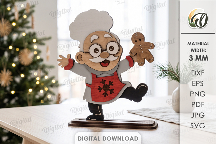 Funny Christmas Chef Laser Cut. Christmas Stand Decor SVG