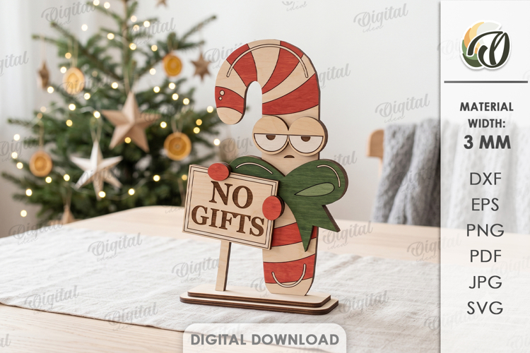 Funny Christmas Candy Cane Laser Cut. Stand Decor SVG