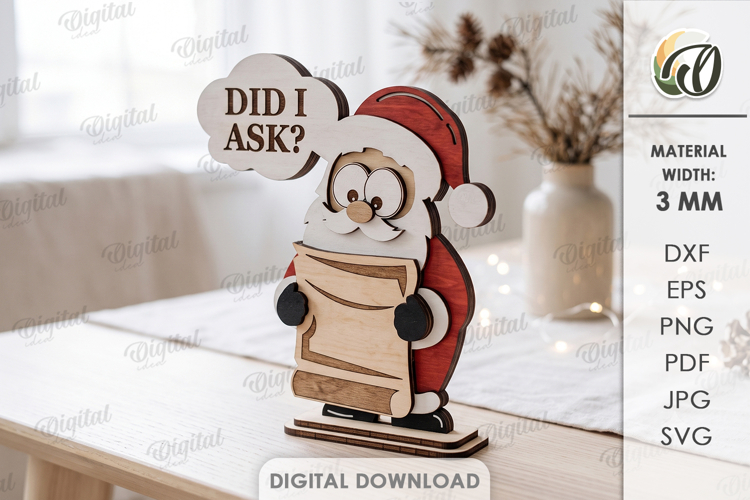 Funny Christmas Santa Claus Laser Cut. Stand Decor SVG