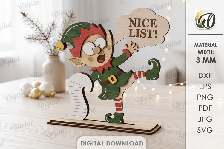 Funny Christmas Elf Laser Cut. Christmas Stand Decor SVG