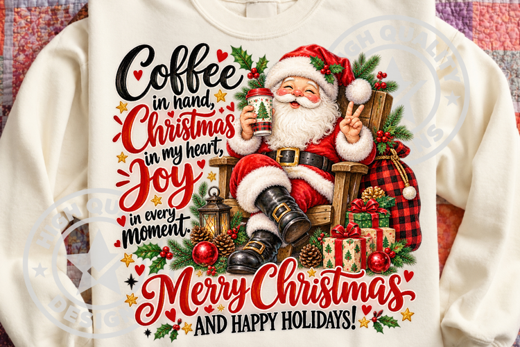 Funny Christmas Coffee Lover Santa PNG