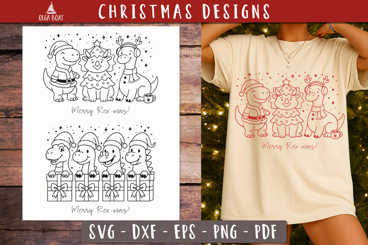 Funny Christmas Dinosaur SVG PNG Design