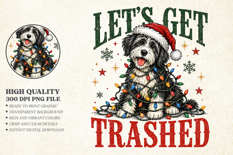 Funny Christmas Dog Lights PNG - Let is Get Trashed example image 1