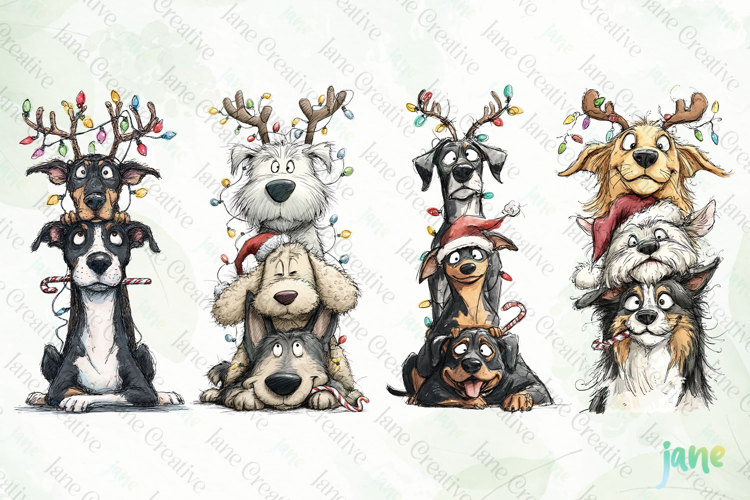 Funny Christmas Dogs Clipart