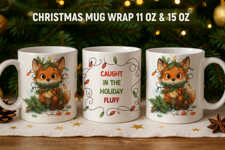 Christmas mug wrap, Christmas fox mug wrap