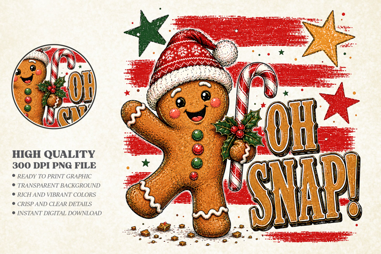 Funny Christmas Gingerbread PNG - Oh Snap Shirt Art