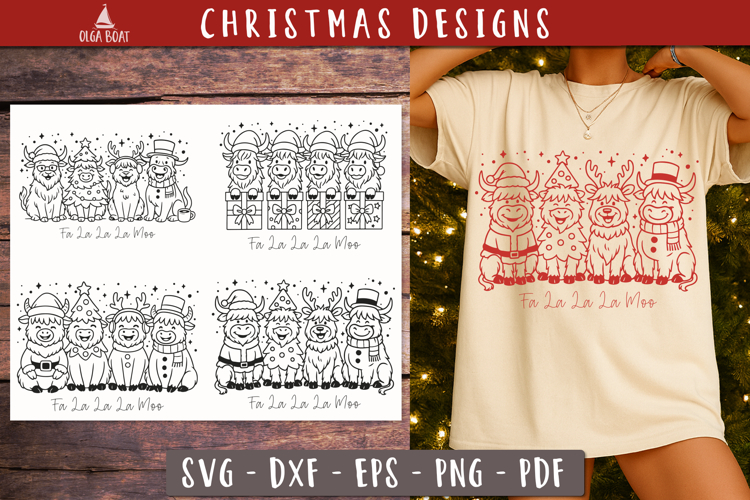 Funny Christmas Highland Cow SVG PNG design