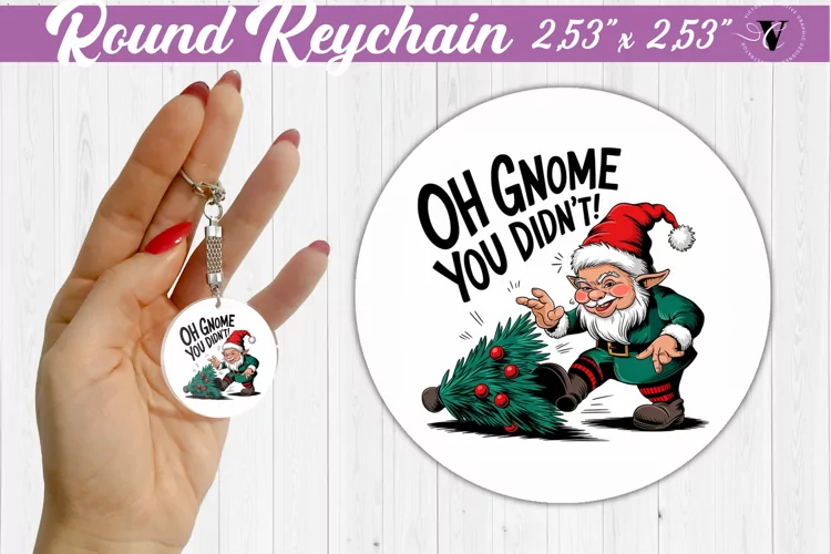 Round Keychain | Christmas | Funny Gnome