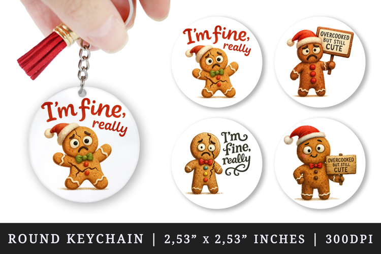 Funny Christmas round keychain pintable sublimation design