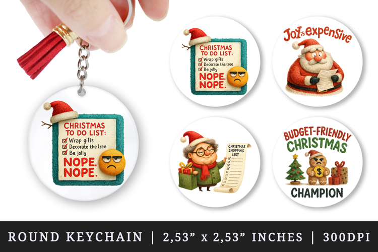 Funny Christmas round keychain pintable sublimation design