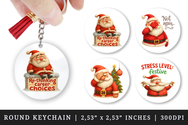Funny Christmas round keychain pintable sublimation design