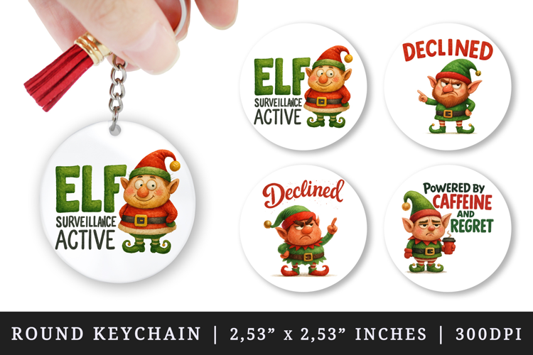 Funny Christmas round keychain pintable sublimation design