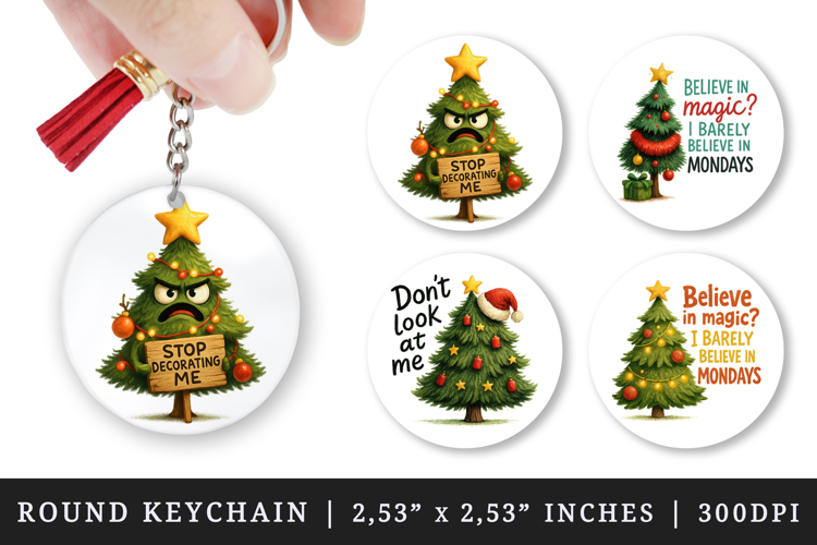 Funny Christmas round keychain pintable sublimation design