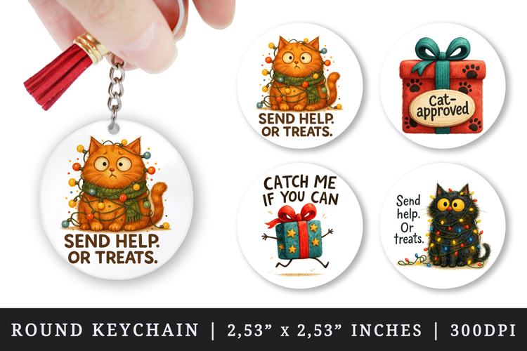 Funny Christmas round keychain pintable sublimation design