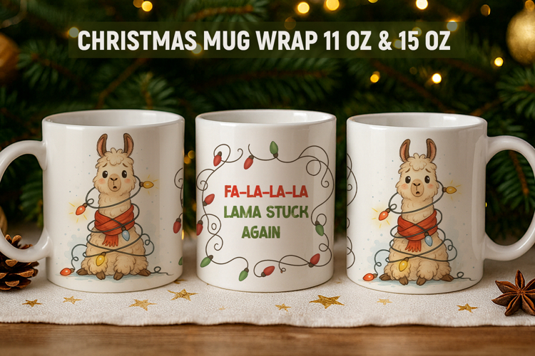 Festive Christmas Mug Wrap, Christmas lama mug wrap