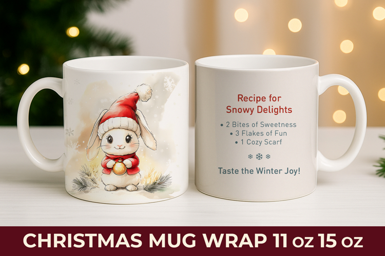 Bunny Christmas Mug Wrap, christmas sublimation mug wrap