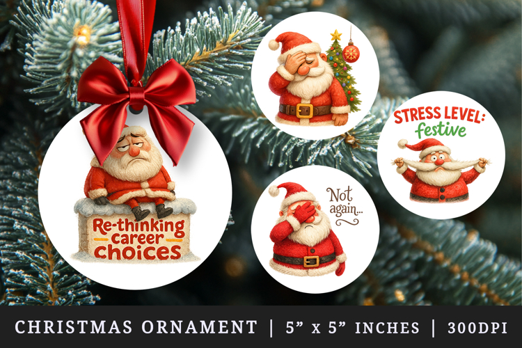 Funny Christmas round ornaments sublimation design