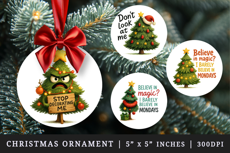 Funny Christmas round ornaments sublimation design