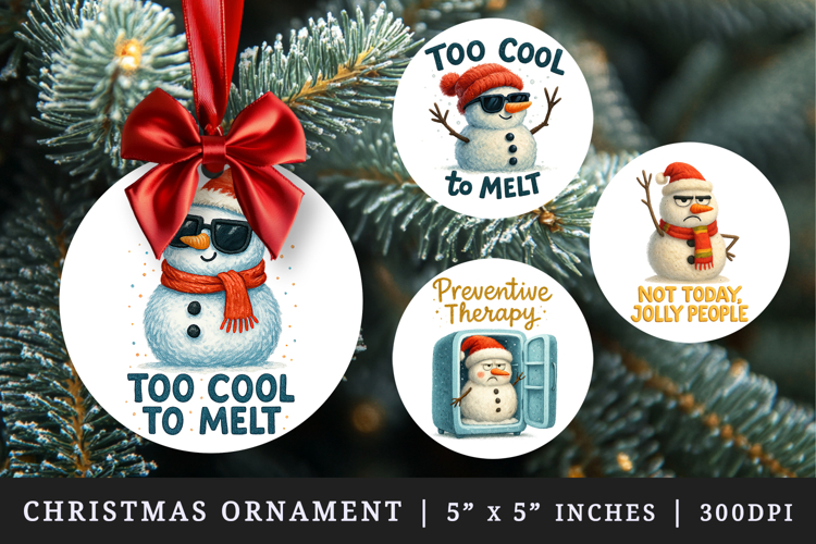 Funny Christmas round ornaments sublimation design