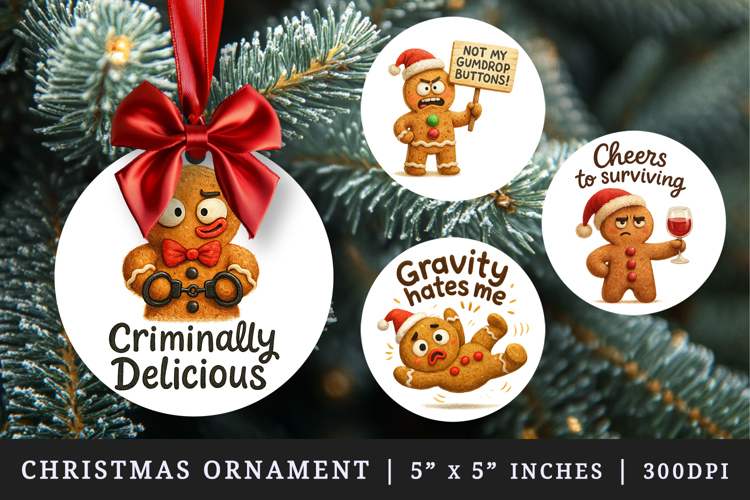 Funny Christmas round ornaments sublimation design