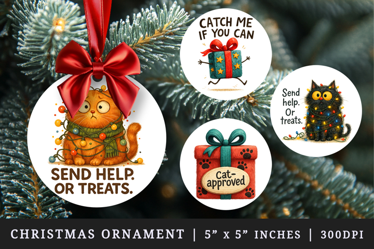 Funny Christmas round ornaments sublimation design