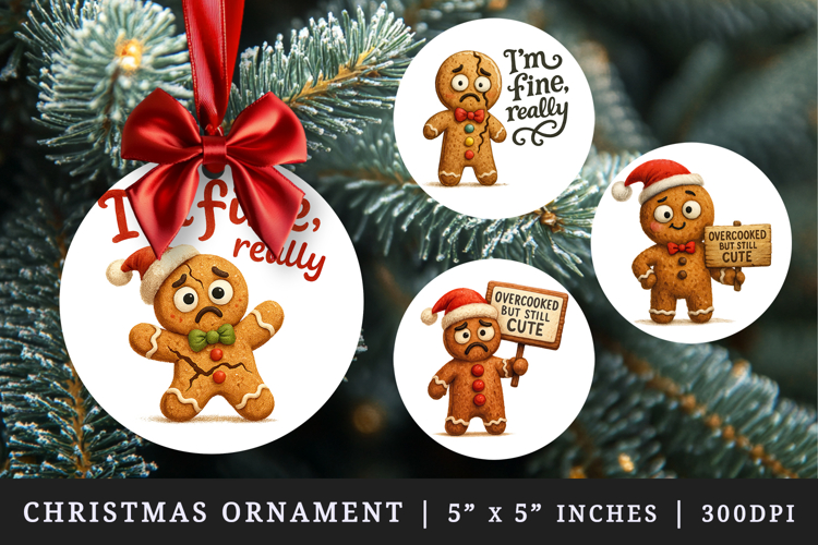 Funny Christmas round ornaments sublimation design