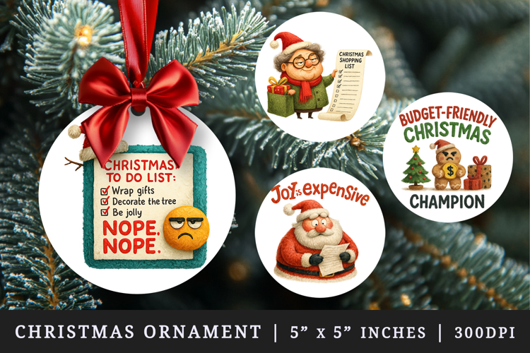 Funny Christmas round ornaments sublimation design