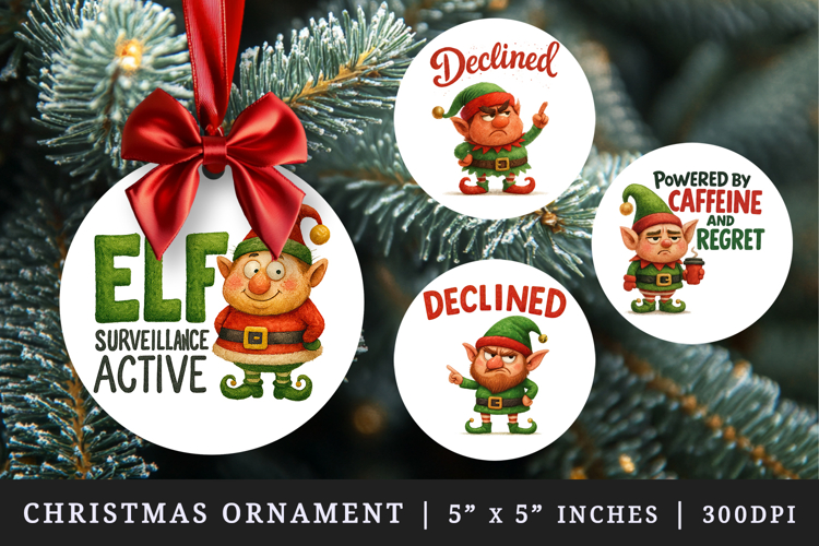 Funny Christmas round ornaments sublimation design