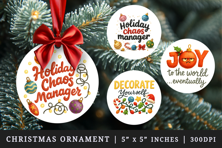 Funny Christmas round ornaments sublimation design