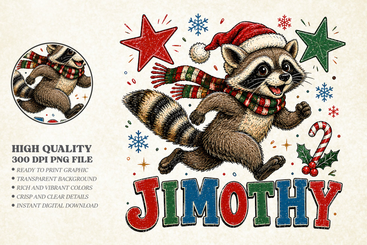 Funny Christmas Raccoon PNG - Jimothy Holiday Art