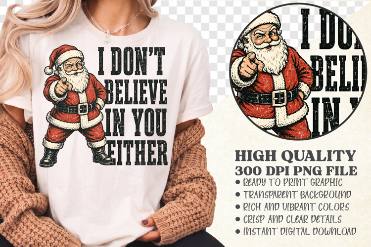 Funny Christmas Santa PNG,Retro Sarcastic Holiday Design