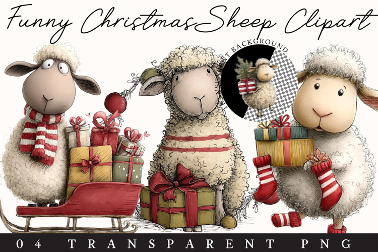 Funny Christmas Sheep Clipart