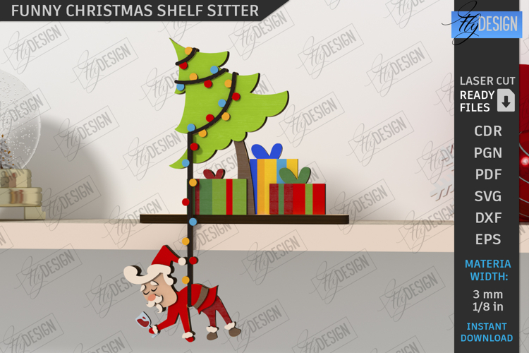 Christmas Shelf Sitter Laser Cut |Xmas Character| Santa SVG