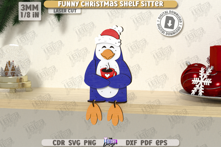 Christmas Shelf Sitter Laser Cut |Xmas Character| Penguin