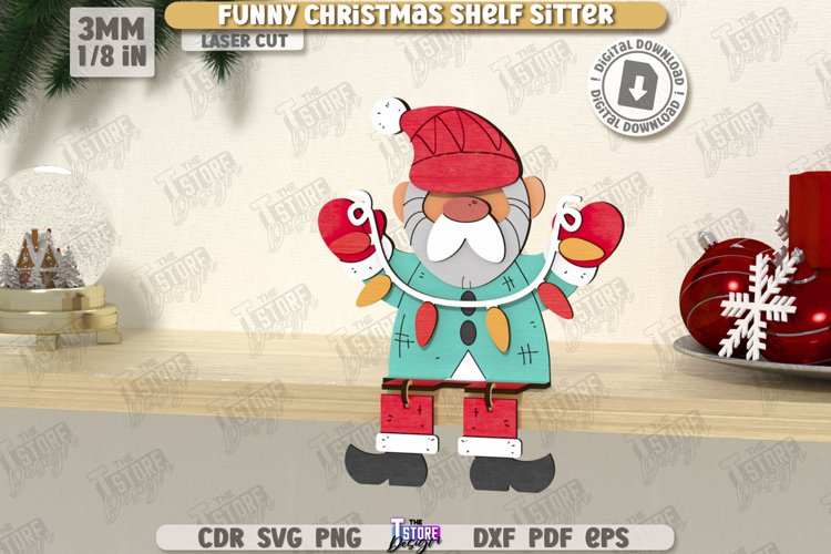 Christmas Shelf Sitter Laser Cut |Xmas Character| Gnome SVG