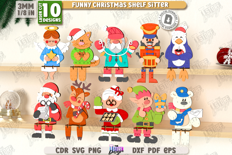 Funny Christmas Shelf Sitter Laser Cut Bundle, Home Decor