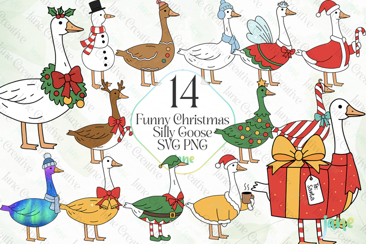 Funny Christmas Silly Goose SVG PNG Bundle