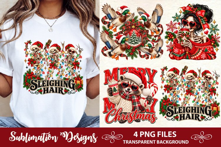 Funny Christmas Skeletons Sleighing Hair PNG example image 1