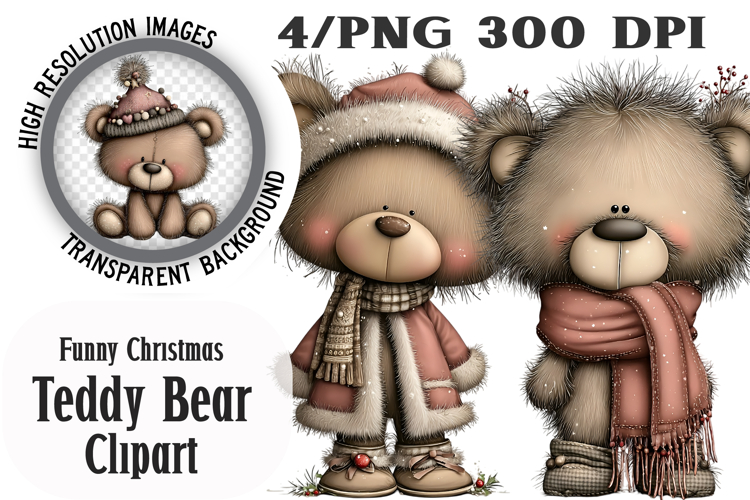 Funny Christmas Teddy Bear Clipart