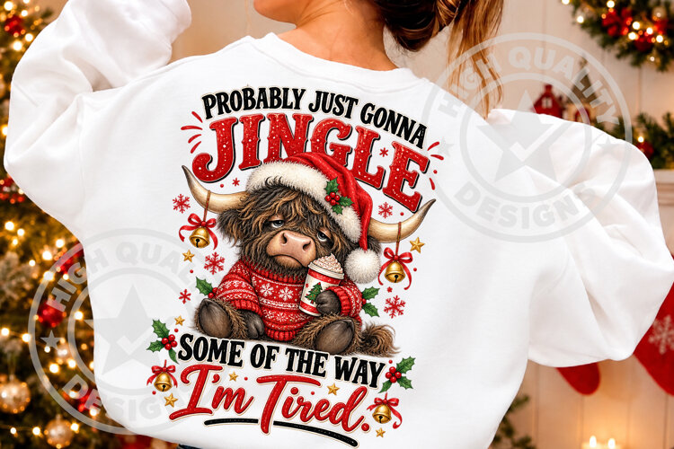 Funny Christmas Tired Highland Cow PNG example image 1