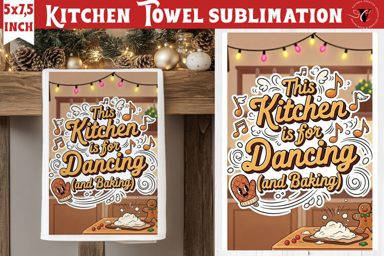 Christmas kitchen towel sublimation | Holiday baking print example image 1