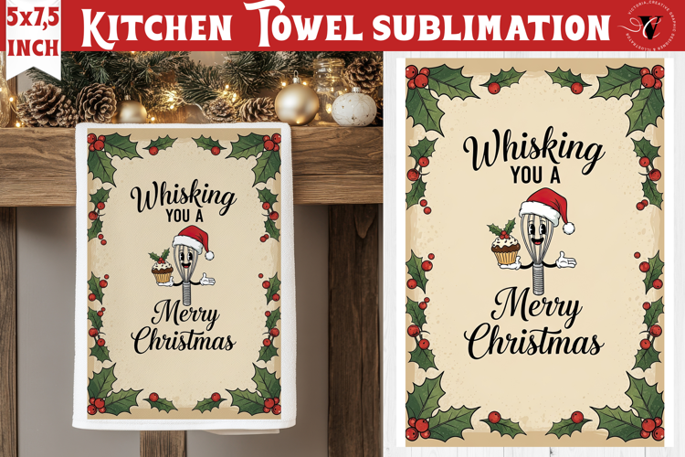 Christmas kitchen towel sublimation | Holiday baking print