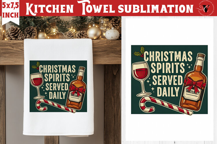 Christmas kitchen towel sublimation | Holiday baking print example image 1