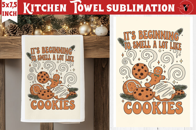 Christmas kitchen towel sublimation | Holiday baking print example image 1
